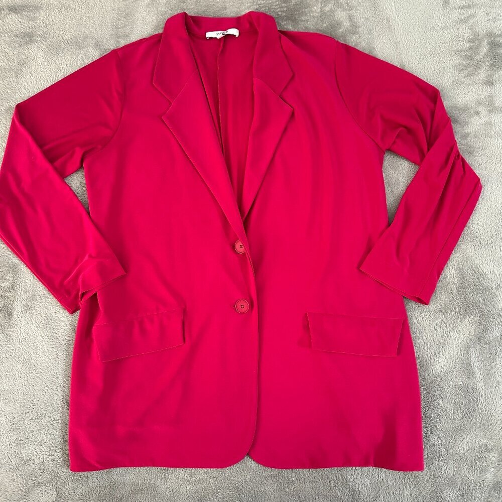 Sympli Hot Pink Jacket Blazer Women's size 12 Slinky Travel Lagenlook Minimalist